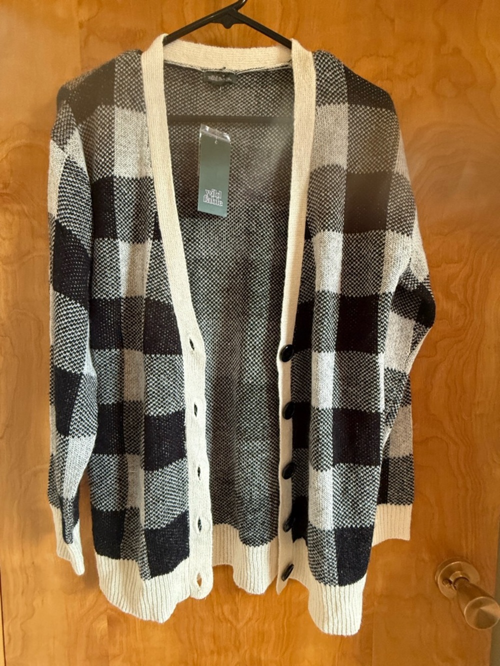 wild fable Black & White Buffalo Check Button-Up Cardigan